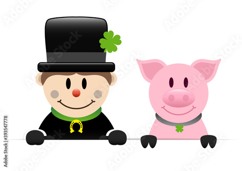 Schornsteinfeger und Schwein Halten Banner