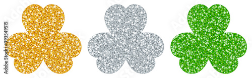 Set Drei Dreiblättrige Kleeblätter Gold Silber Grün