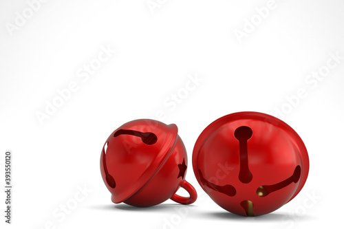 Red jingle bell isolated on white background. 3D illustration.