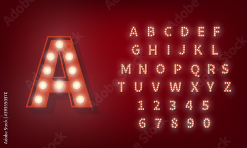 3d light bulb alphabet. Broadway retro style typography font