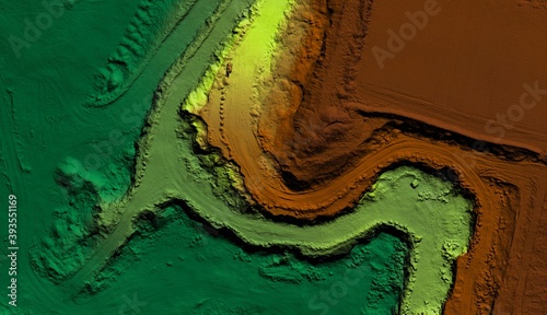 Digital elevation model. GIS product made after proccesing aerial pictures. It shows excavation site with steep rock walls that was mapped from a drone	 photo