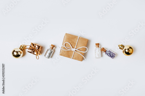 New year golden gifts for merry christmas isolated on white background