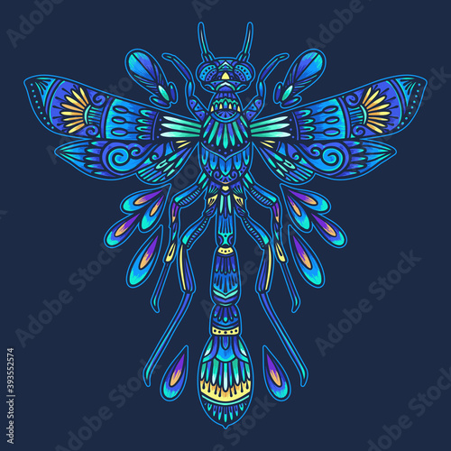 Colorful insect dragonfly mandala vector illustration