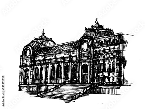 museum de Orsay  vector hand drawn black and white illustration 