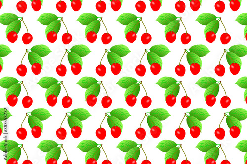 Red cherry on white background - vector pattern