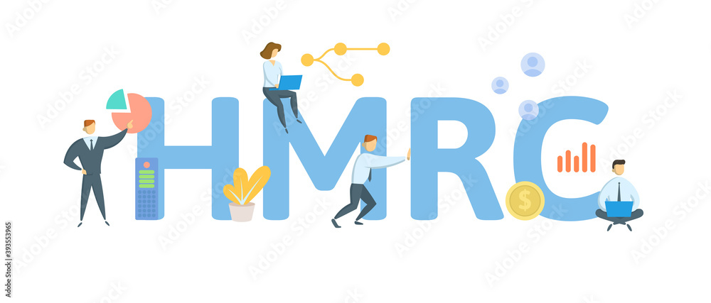 HMRC, Her Majesty's Revenue and Customs. Concept with keywords, people and icons. Flat vector illustration. Isolated on white background. HMRC, Her Majesty's Revenue and Customs. Concept with keywords, people and icons. Flat vector illustration. Isolated on white background.