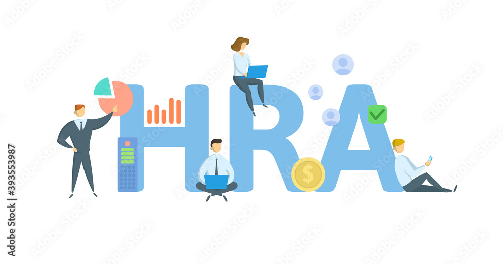 HRA, Health Reimbursement Arrangement. Concept with keywords, people and icons. Flat vector illustration. Isolated on white background. HRA, Health Reimbursement Arrangement. Concept with keywords, people and icons. Flat vector illustration. Isolated on white background.