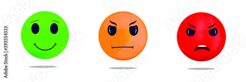 Feedback scale. Satisfaction rating, a set of colored emotional balls. Excellent, normal and terrible, customer survey vector communication emotional concept