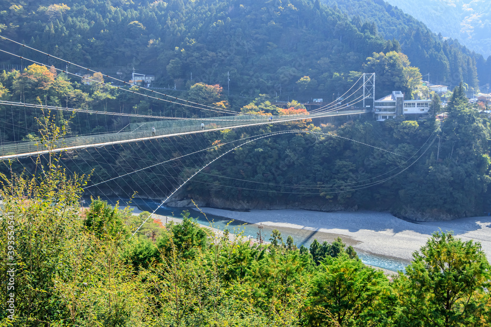 Obraz premium 秋の谷瀬の吊り橋 奈良県十津川村 Autumn Tanise suspension bridge Nara-ken Totsukawa village