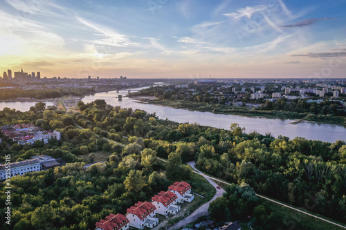 Vistula River in Warsaw, capital of Poland - view from Siekierki housing estate, part of Mokotw area