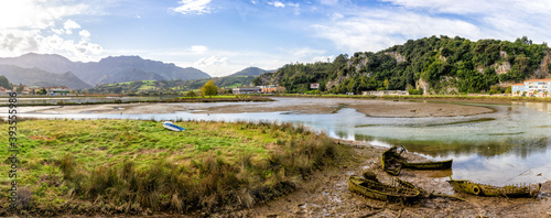 view of the estuary of the Sella River in Asturias at low tide w