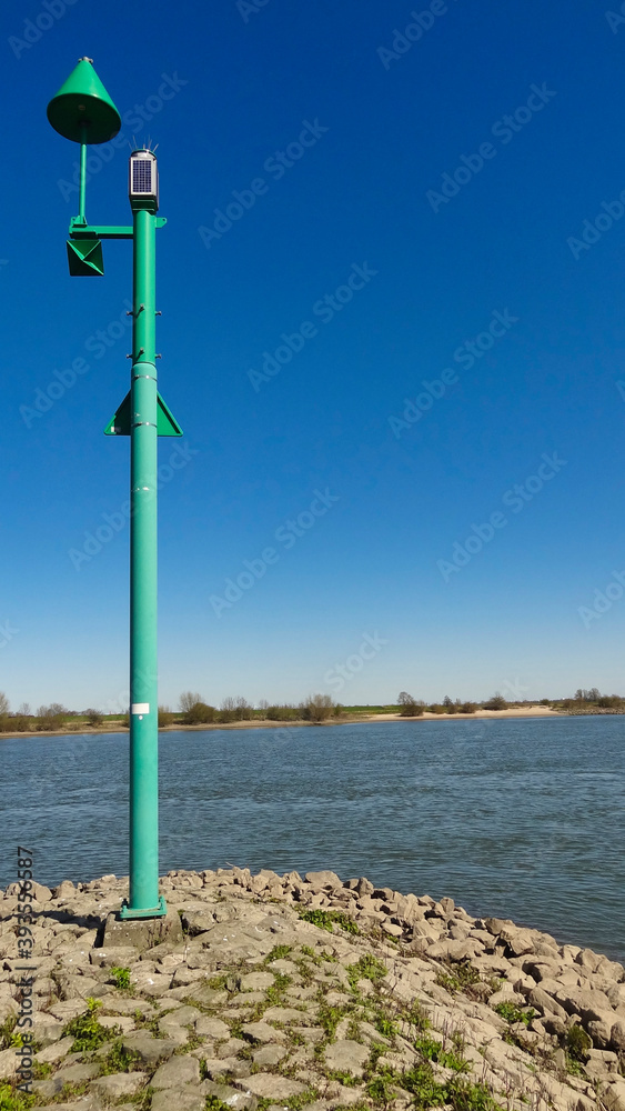 Green pole near coast, inland waterways, sign, navigator
