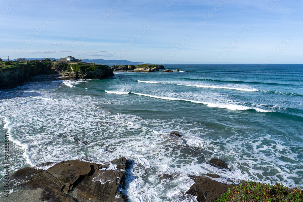 view of the coast and beaches near Playa de Catedrales in Galicia