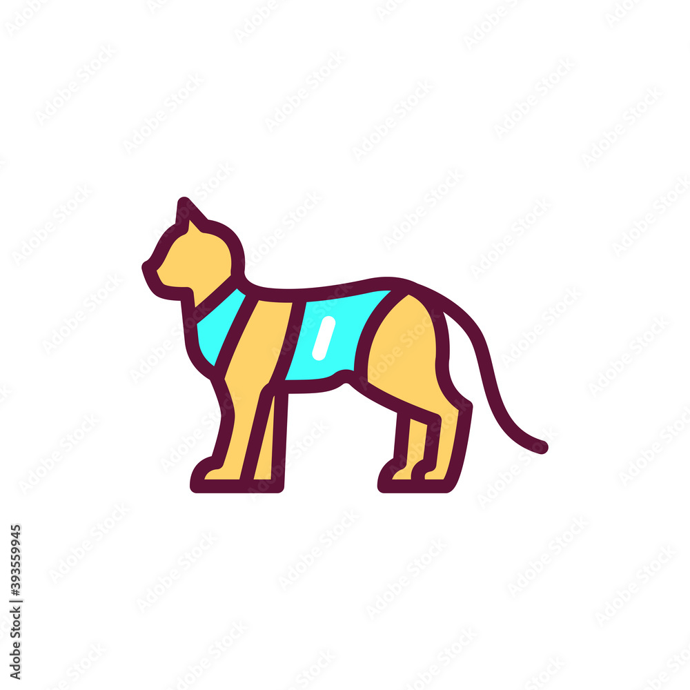 Cat in bandage color line icon. postoperative rest. Isolated vector element. 