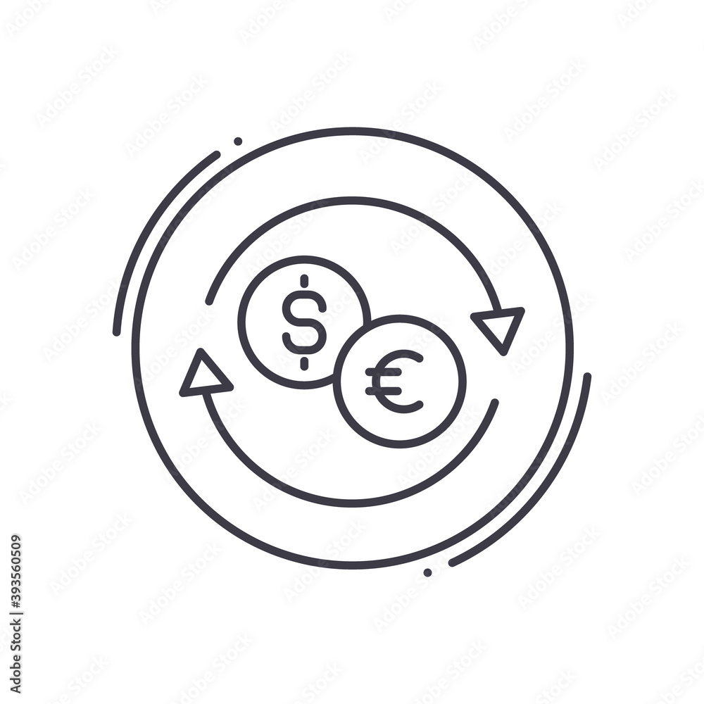 Currency exchange icon, linear isolated illustration, thin line vector, web design sign, outline concept symbol with editable stroke on white background. Currency exchange icon, linear isolated illustration, thin line vector, web design sign, outline concept symbol with editable stroke on white background.