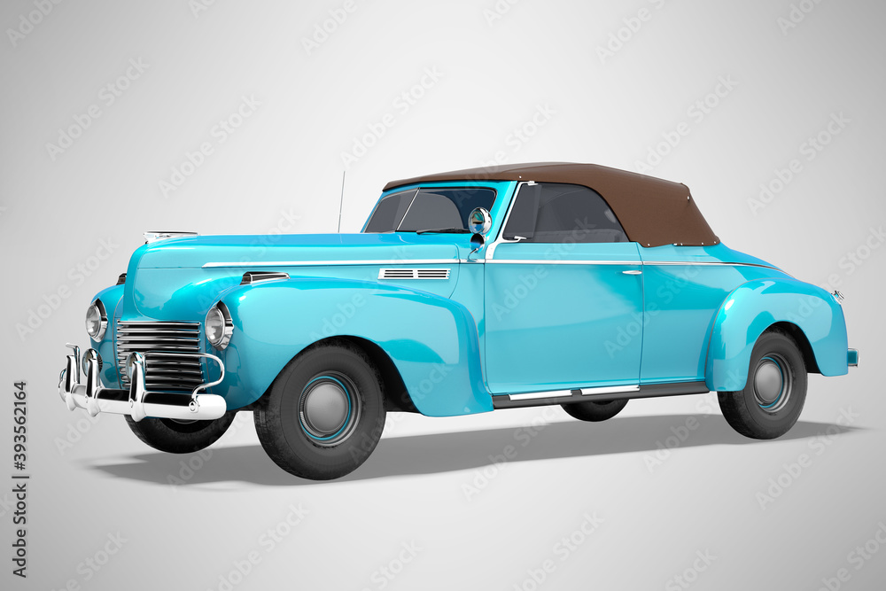 3d rendering blue classic convertible leather car isolated on gray background with shadow