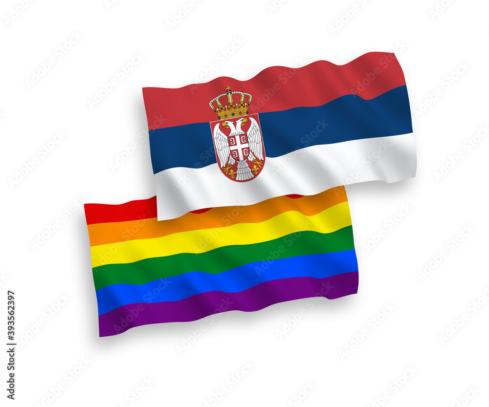Flags of Rainbow gay pride and Serbia on a white background Flags of Rainbow gay pride and Serbia on a white background