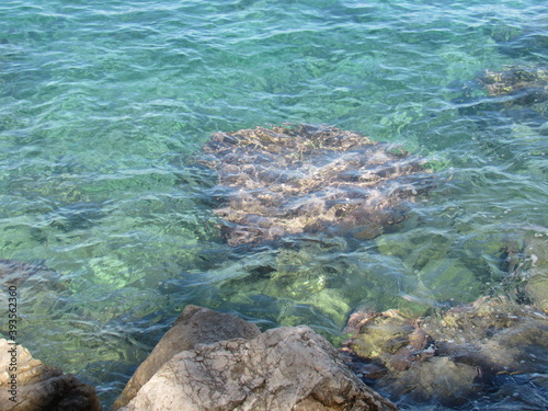 Beautiful view of stones underwater on the Mediterranean seaside