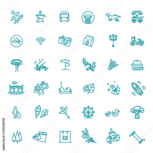 City park icons set. The open plot of land for recreation