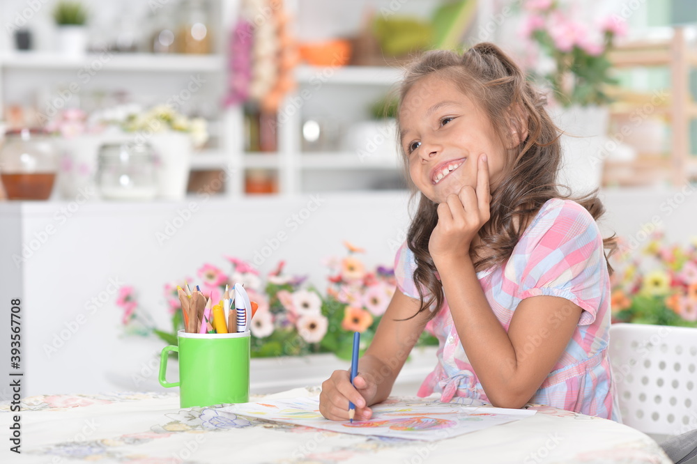Portrait of girl drawing picture at home Portrait of girl drawing picture at home