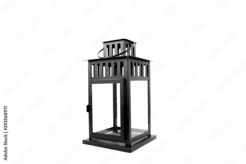 Metal black lantern on white background. Metal black lantern on white background.