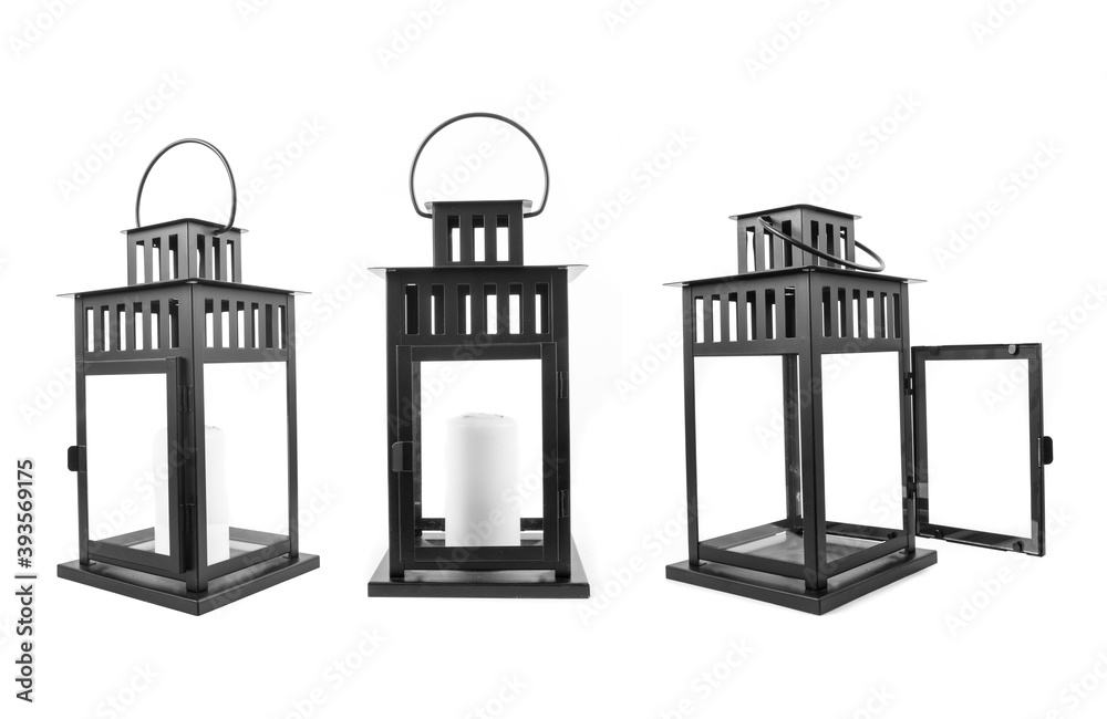 Metal black lantern on white background. Metal black lantern on white background.