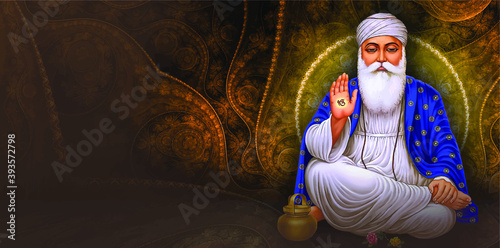 Guru Nanak Dev Ji Maharaj on Gold Background GuruNanak jayanti web banner Vector Waheguru photo
