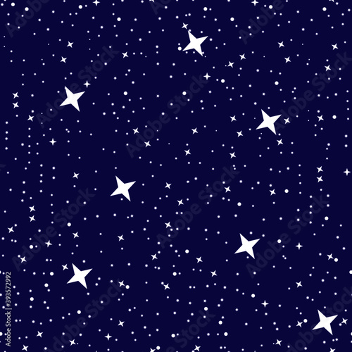 Continuous pattern of white stars on blue background. Seamless pattern vector for textile industry. 