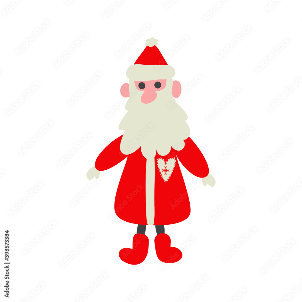 Cute hand drawn Santa Claus, vector illustration in light grey and red colors. Greeting card, invitation, banner in simple trendy flat style. Isolated element on white background