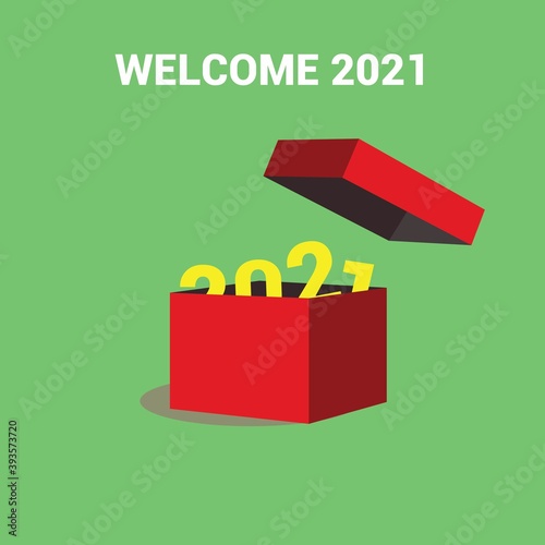 RED OPENED GIFT BOX WITH 2021 IN THE BOX