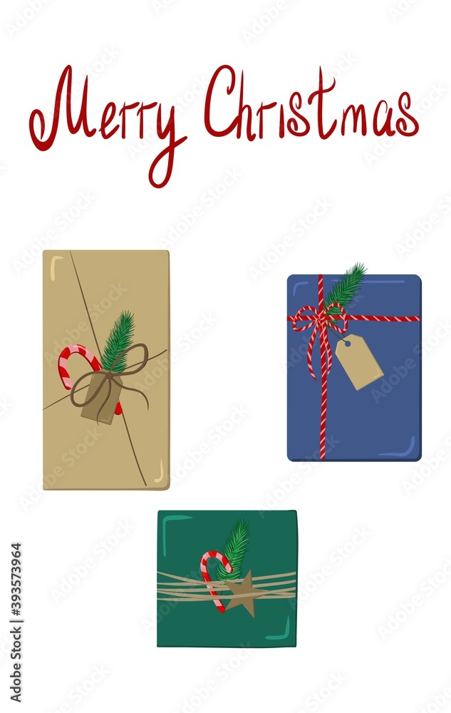 three christmas gifts and the inscription merry christmas three christmas gifts and the inscription merry christmas