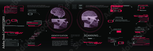 HUD Futuristic user interface with personal identification options. Biometric scanner with HUD, GUI, UI elements. Innovative cyber banner with HUD elements