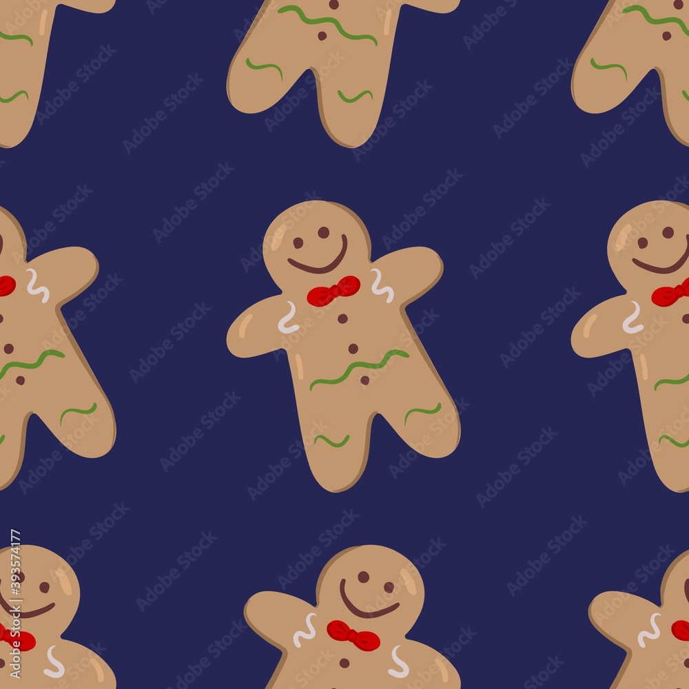 Naklejka premium Christmas ginger cookie pattern on a blue background