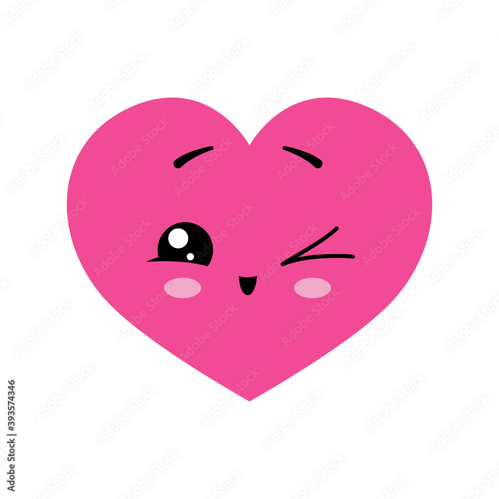 Kawaii pink heart - Winking cute happy character. Vector illustration Kawaii pink heart - Winking cute happy character. Vector illustration