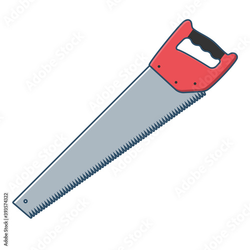 Handsaw with red handle. Arm-saw isolated on white background. Vector illustration