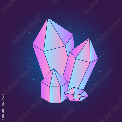 Bright magic crystal isolated on dark background. Vector illustration