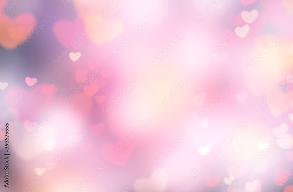 Valentine's day background,blurred pink purple hearts bokeh.Romantic backdrop.Abstract  texture.