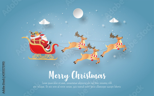 Christmas postcard with Santa Claus and reindeer