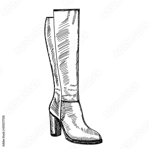vector, isolated hand drawn, sketch of winter women's boots