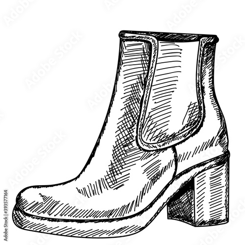 vector, isolated hand drawn, sketch female ankle boots