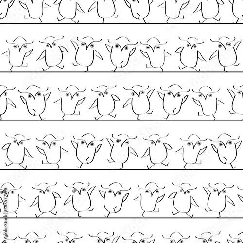 Vector Owls Line Art on White Background Seamless Repeat Pattern. Background for textiles, cards, manufacturing, wallpapers, print, gift wrap and scrapbooking.