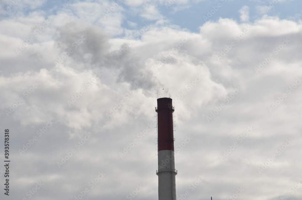 Pollution and smoke from chimneys of factory or power plant