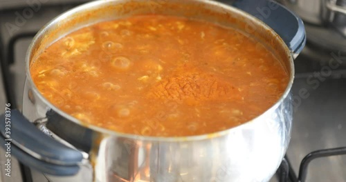 Harira is a popular Moroccan soup on the stove, 