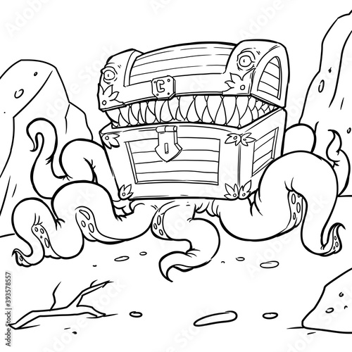 Tablou pe pânză treasure head coloring book illustration , treasure mimic chest