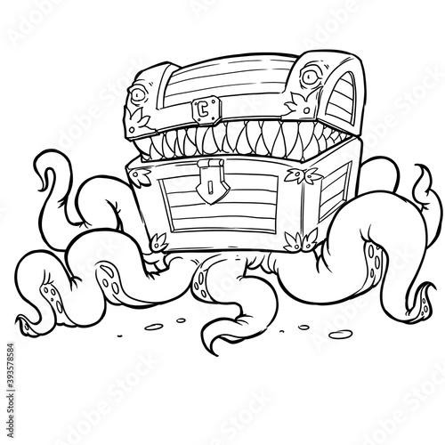 Fotografie treasure head coloring book illustration , treasure mimic chest