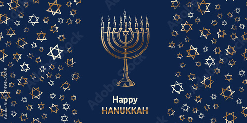 Hanukkah blue background, Hebrew David stars. Vector illustration.	