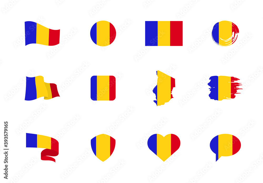 Fototapeta premium Flags of Chad - flat collection. Flags of different shaped twelve flat icons.