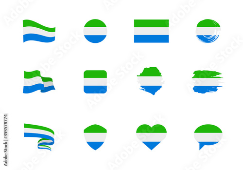 Free Download Flags of Sierra Leone - flat collection. Flags of different shaped twelve flat icons. - GFXLoad