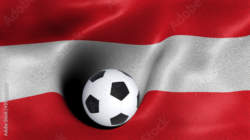 3D rendering of the flag of Austria with a soccer ball