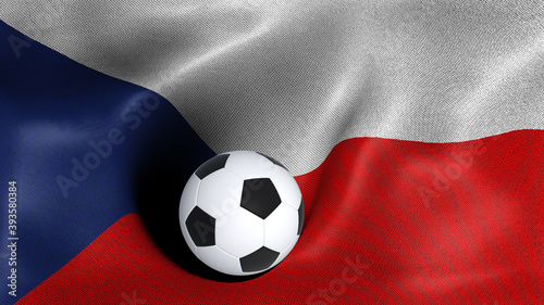 3D rendering of the flag of Czech Republic with a soccer ball
